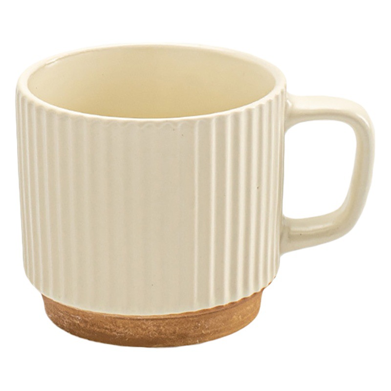 Taza de estilo retro creativo Taza de agua de cerámica de patrón vertical en relieve Taza apilada Taza de café Taza para el hogar Taza de alto valor