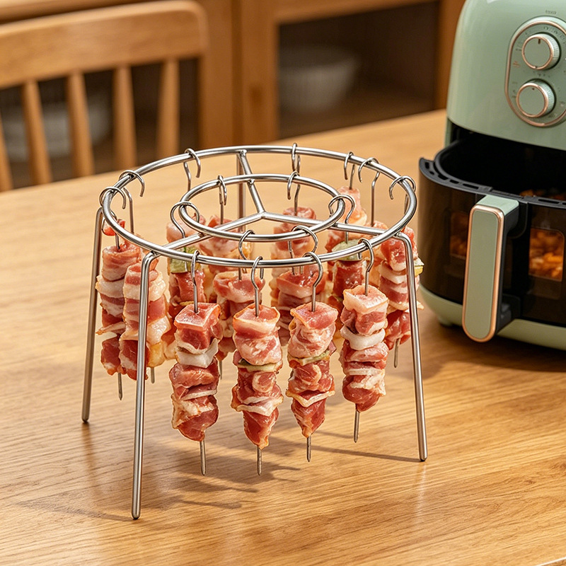 Stainless steel barbecue rack, air fryer vertical grill, special round barbecue rack for home oven, kitchen skewer rack