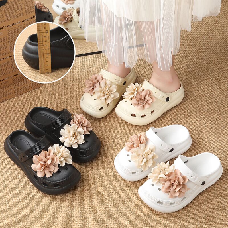 2025 New EVA Thick Sole Cave Shoes Women's Summer Outer Wear Non-slip Solid Color Heightened Women's Beach Sandals