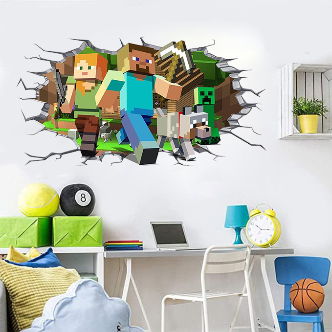 外贸Minecraft run away我的世界墙贴画客厅儿童房可移除装饰贴画