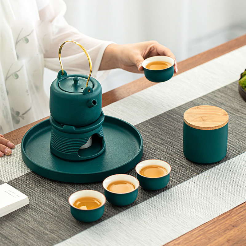 日式粗陶提梁煮茶壶陶瓷整套功夫茶具套装泡茶壶家用客厅茶盘茶杯