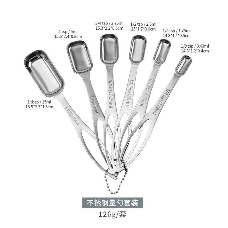 Square measuring spoon stainless steel, key bag, set, (Physicals)