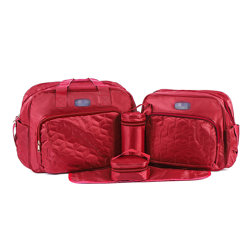 Conjunto de Cinco Piezas de Bolsa Maternal Acolchada con Diseño de Cuadros, Bolsa Maternal Multifuncional de Gran Capacidad para Guardar Pañales, de Hombro o Cruzada