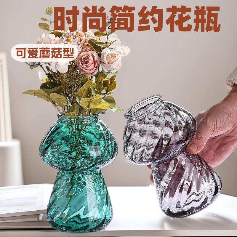 Vaso de vidrio de alto valor ligero de lujo encantador hongos sala de estar mesa de comedor hidroponía rica vasijas de bambú decoración de sala de estar
