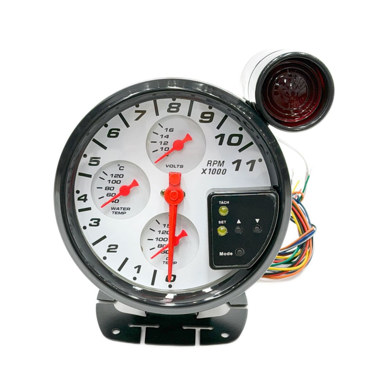Car Modification Instrument 5-Inch 12V Four-In-One Tachometer Multi-Function Voltage, Water Temperature, Oil Temperature Gauge Universal for Racing Cars