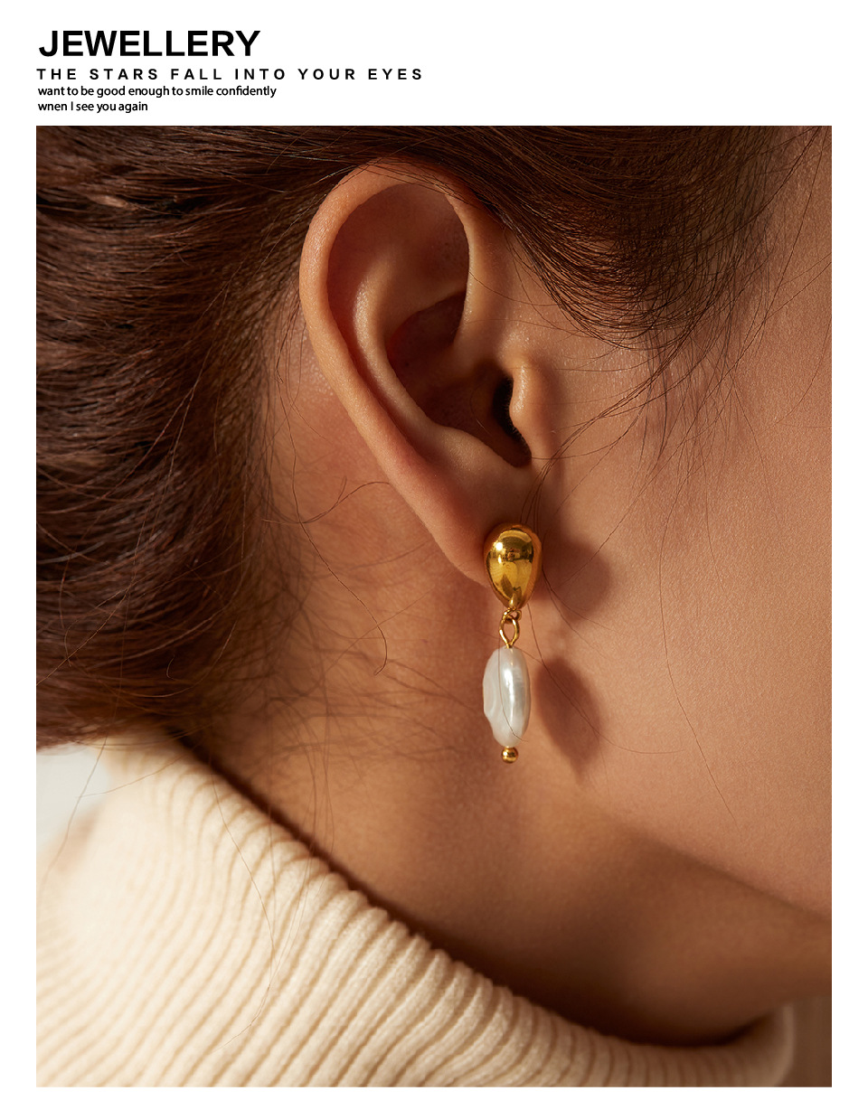 Retro Geometric Titanium Steel Gold Plated Pearl Drop Earrings 1 Pair