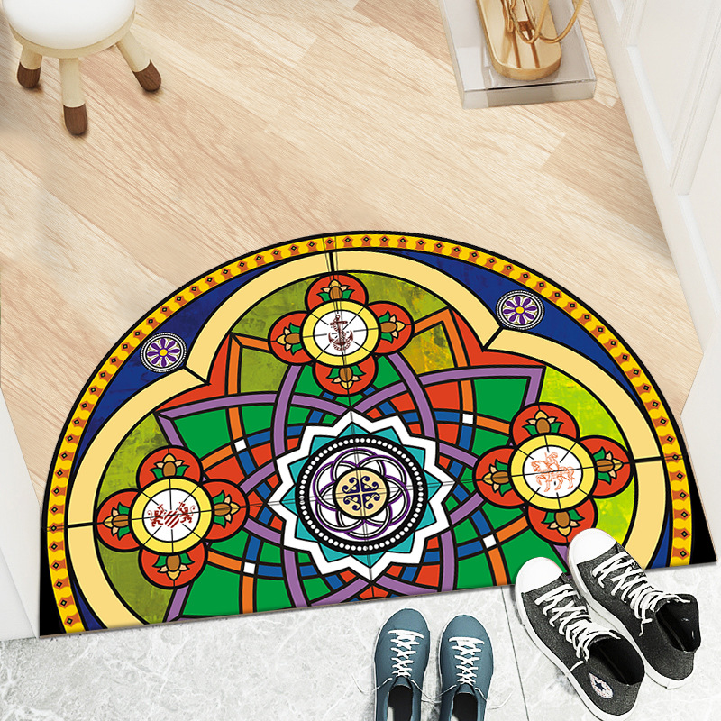 Transfronterizo retro estilo étnico semicírculo alfombra del piso del hogar dormitorio antideslizante alfombra del piso cuarto de baño puerta de entrada mat