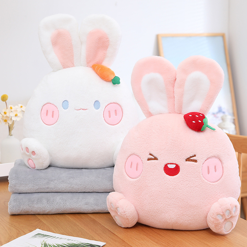 Almohada de conejo edredón de doble uso engrosada almohada de siesta en coche almohada Interior Oficina plegable dos en uno