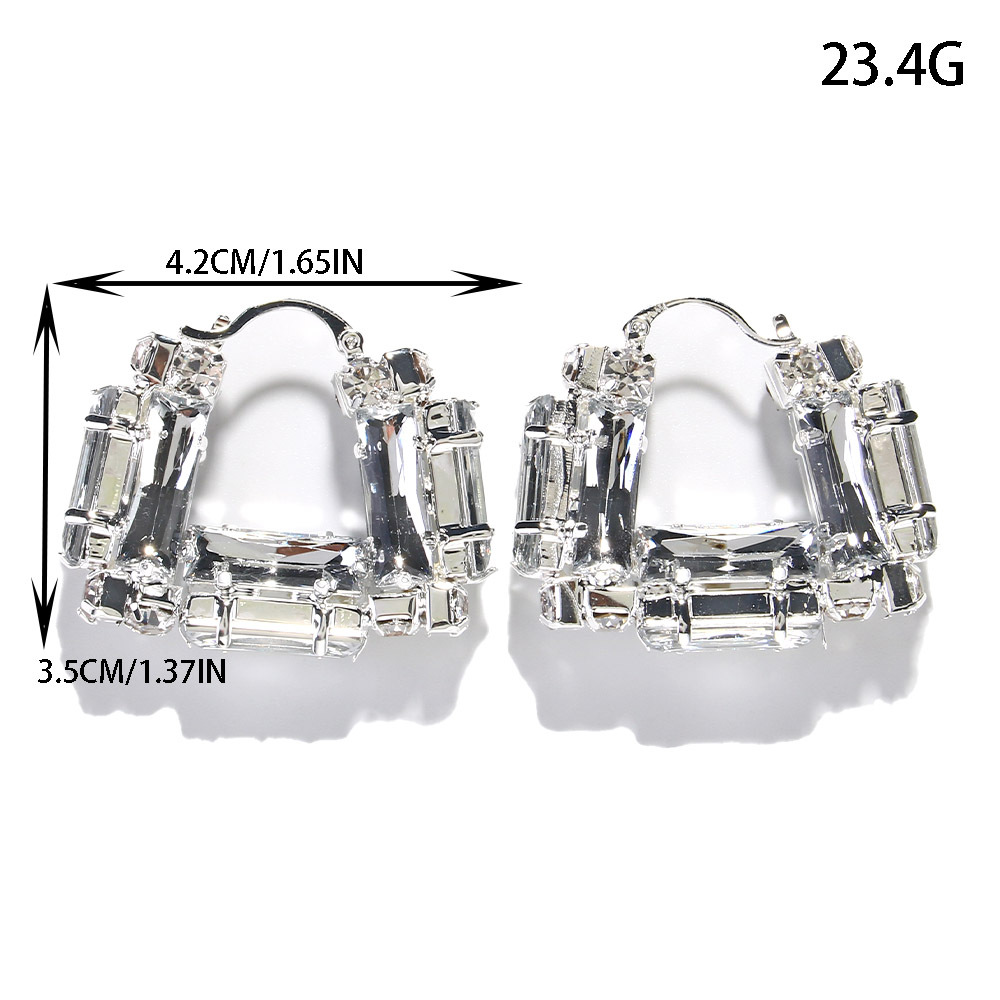 Rhinestone Square Hoop Earrings For Women Elegant Design Jewelry_voghion.com