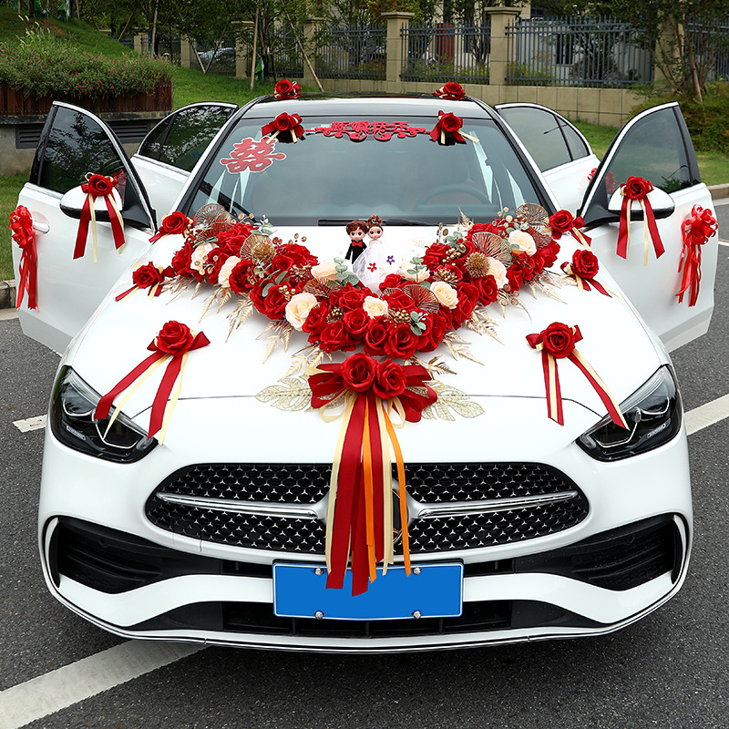 Wedding Car Decoration, Head Carriage Arrangement, Marriage Main Car and Sub-Car, High-End Ribbon, Creative Flower Car Team, Set of One