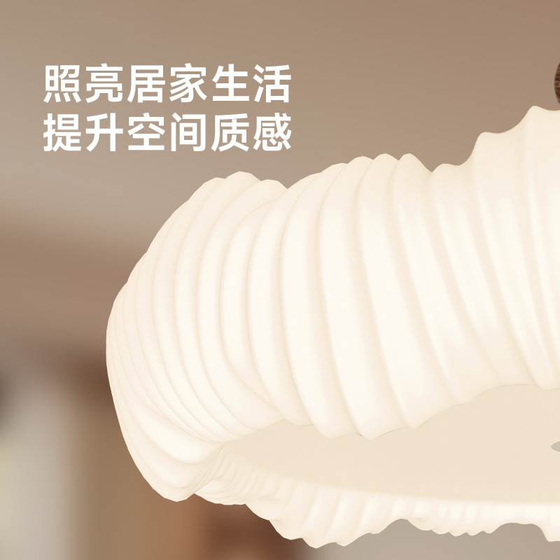 Lámpara de techo de dormitorio de estilo crema francés, sala de alta gama, vetas de madera antiguas retro, luz de comedor de concha de arte personalizado