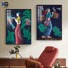 少數民族風掛畫賓館酒店壁畫單幅雲南傣族美女少女風情人物裝飾畫