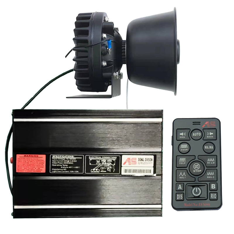 Wireless siren speaker, 200W vehicle-mounted loudspeaker, high-pitched alarm, AS7200D+ with heat dissipation, round-mouth speaker