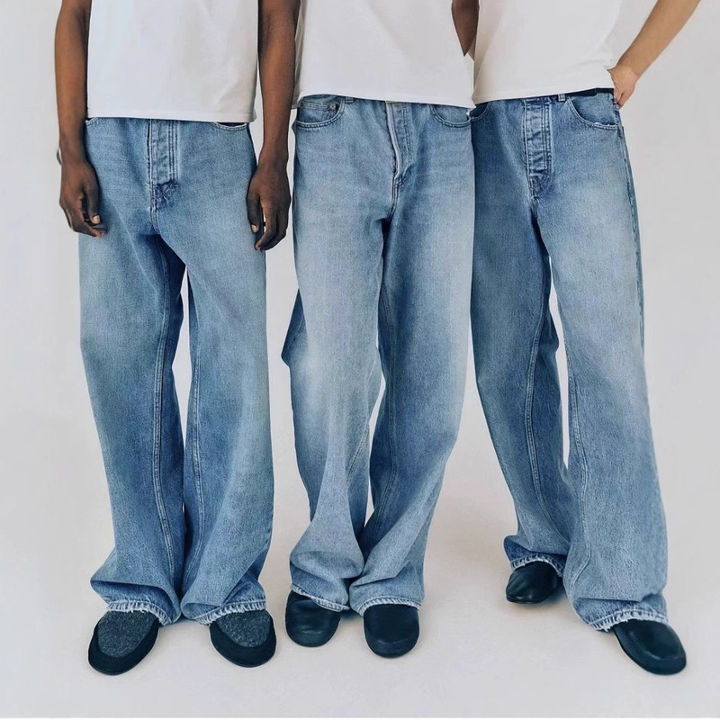Vujade 009 Steve American Washed Blue Jeans Casual Loose All-match Straight Pants kenijima