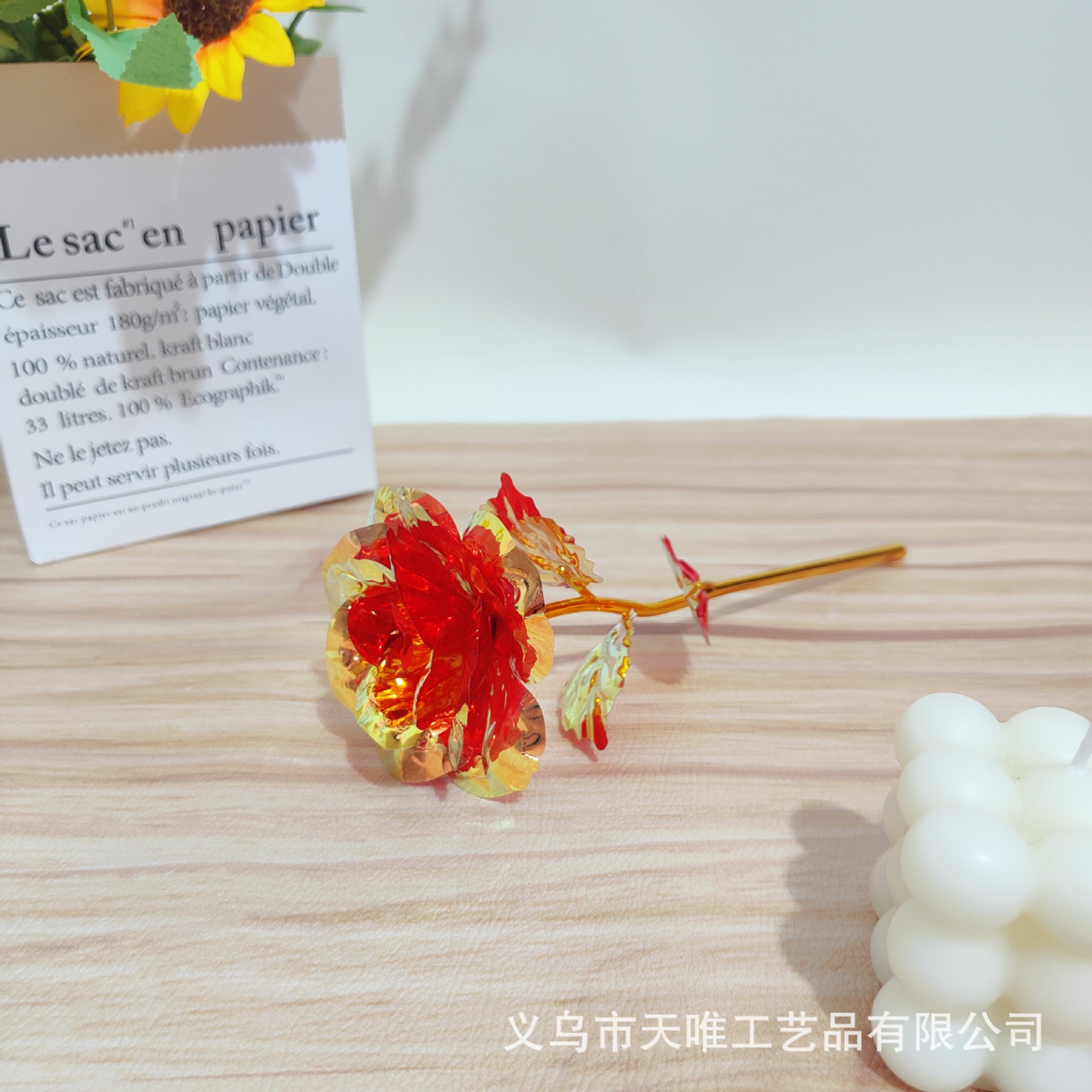 Color Flor de oro Hoja de oro Flor de rosa Simulación Láser Rosa colorida Día de la madre Día romántico Día de San Valentín Día de la mujer Regalo