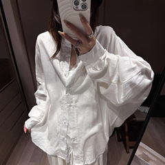 欧美博主风极简个性蝙蝠袖休闲白色衬衫上衣女2025早秋款女装批发