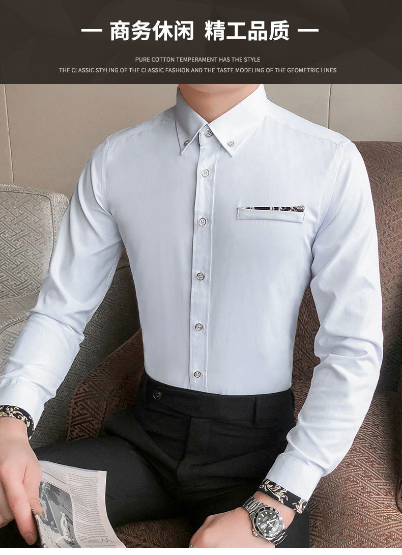 Description Picture 3 of itemBritish Style Gentleman Business Casual Shirt Men's Korean Slim Fit Long Sleeved Shirt Streetwear Social Party Tuxedo Blouse
