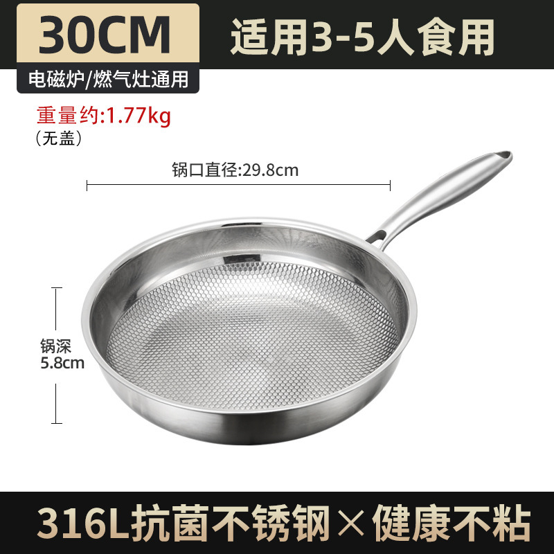 Cassley 316L panela de acero inoxidable casera antiadherente de grado alimenticio sin recubrimiento panquequeca de huevo filete freidora