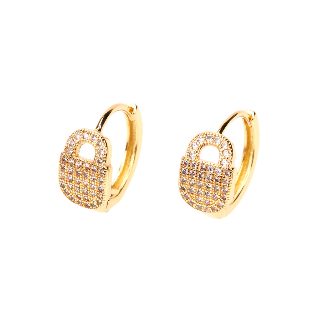 Vente En Gros Bijoux Mode Boucles D&#39;oreilles En Zircon Incrusté De Cuivre En Forme De Serrure Nihaojewelry display picture 1