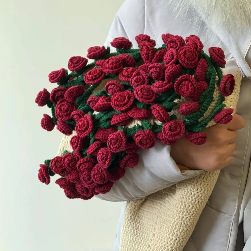 玫瑰花束毯子材料包手工diy送女友礼物毛线钩织自制花朵毛毯
