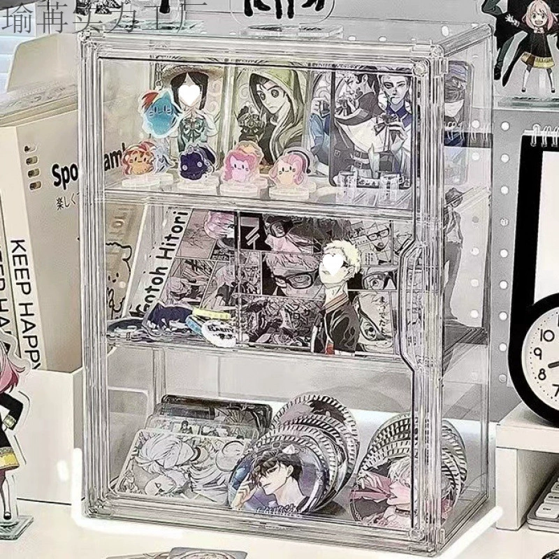 Прозрачная подставка для значков, настольный ящик для хранения небольших карточек, акриловый ящик с крышкой, шкаф-органайзер для периферийных устройств.