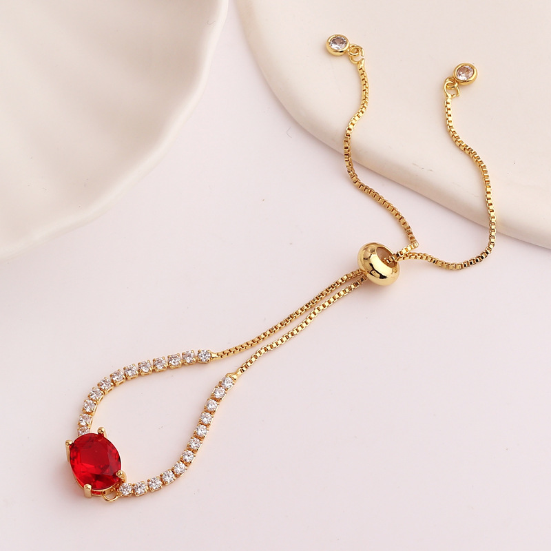 Retro Oval Copper Gold Plated Inlaid Zircon Bracelets 1 Piece