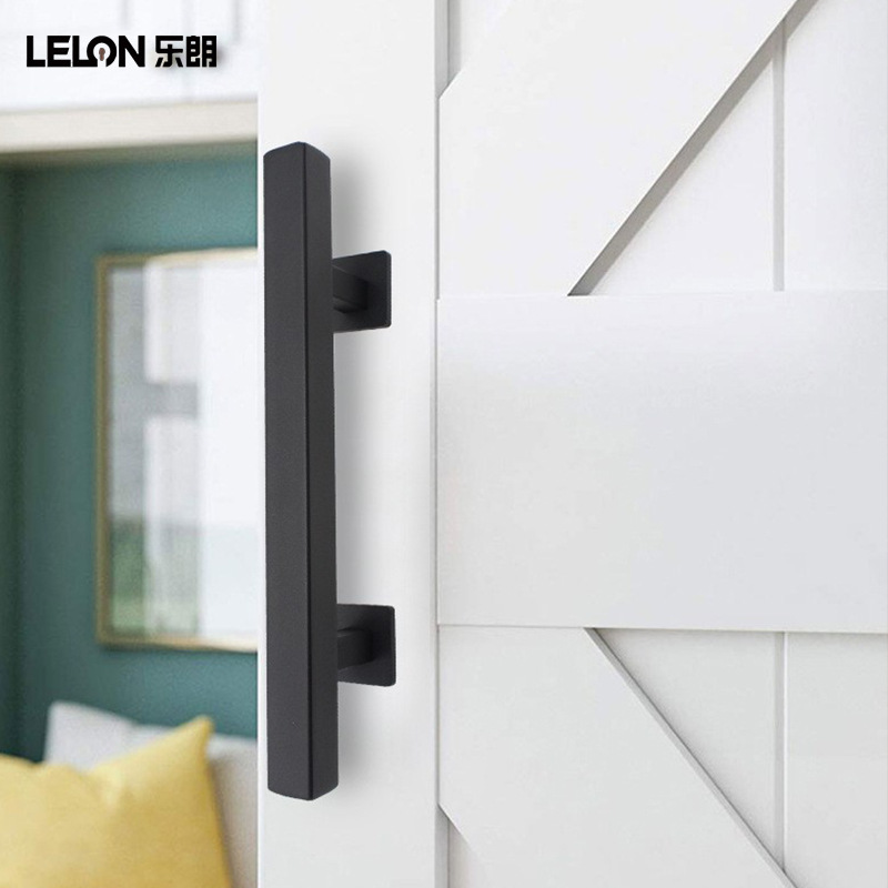 Accesorios de hardware de puerta de granero deslizante personalizados de estilo americano puertas deslizantes push-pull manija de puerta de granero carril de suspensión stop oscilante guía de tierra
