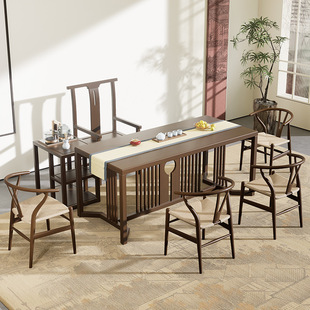 Solid Wood Tea Table Balcony Tea-Making Table with Tea Cabinet 1.8m Tea Table Set Tea House Wood Grain Same Style New Chinese Style