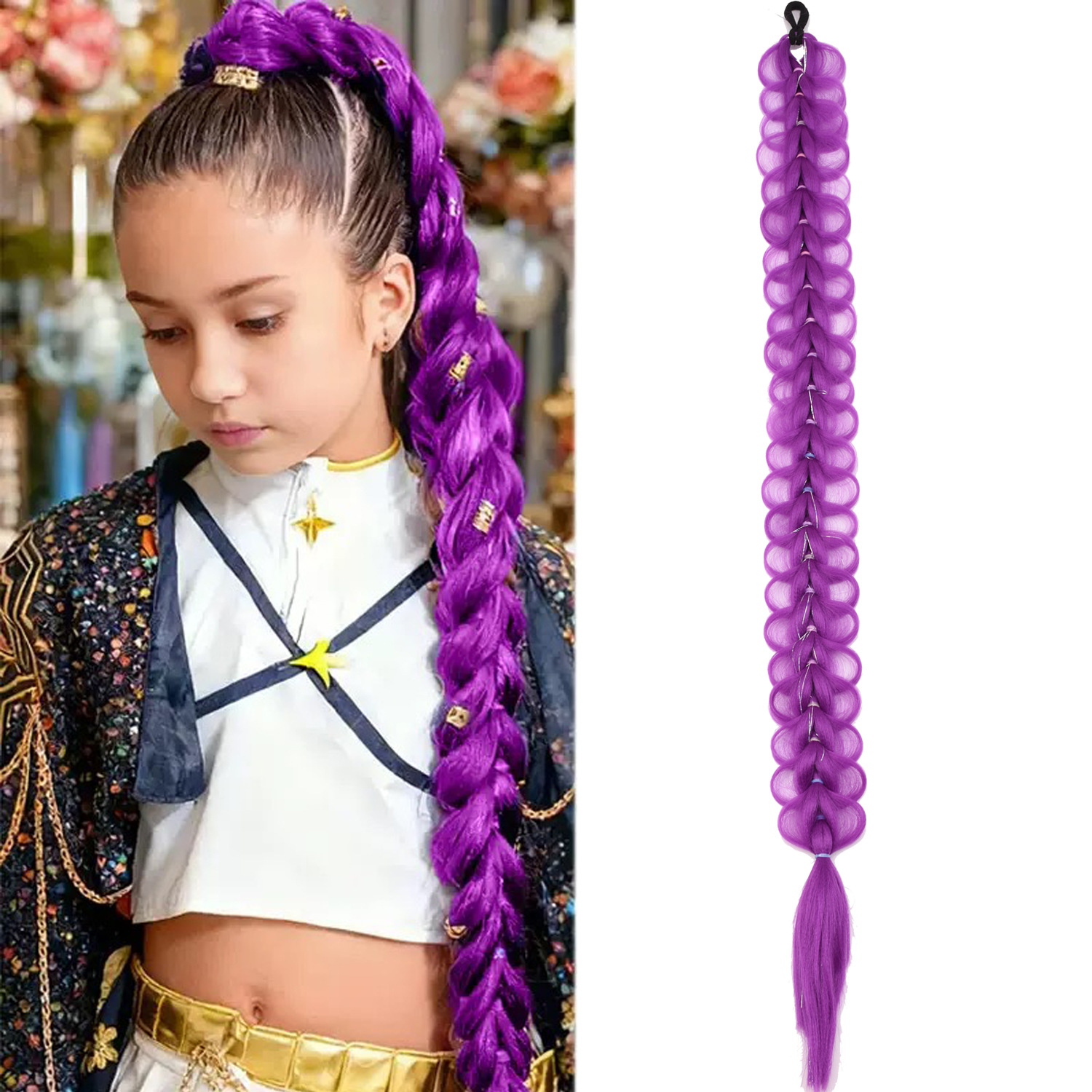 Peluca de Cola de Caballo con Trenzas de Fibra de Alta Temperatura para Cosplay