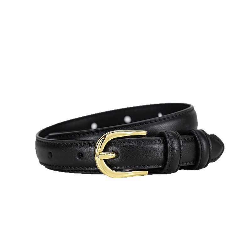 Women's Genuine Leather Belt Simple Versatile Top Grain Cowhide Slim Waist Belt For Suits, Dresses And Jeans - Thumbnail 5