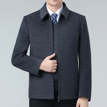 男士双面羊绒夹克秋冬中年爸爸装休闲羊毛呢外套商务翻领短款上衣