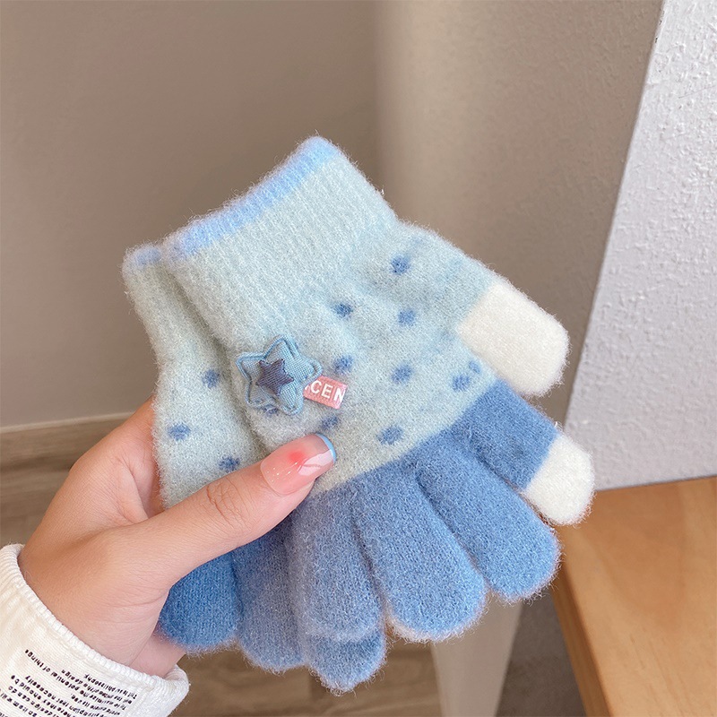 0-12 Guantes calientes de cinco dedos para niños niños y niñas de invierno de peluche de dedo para niñas