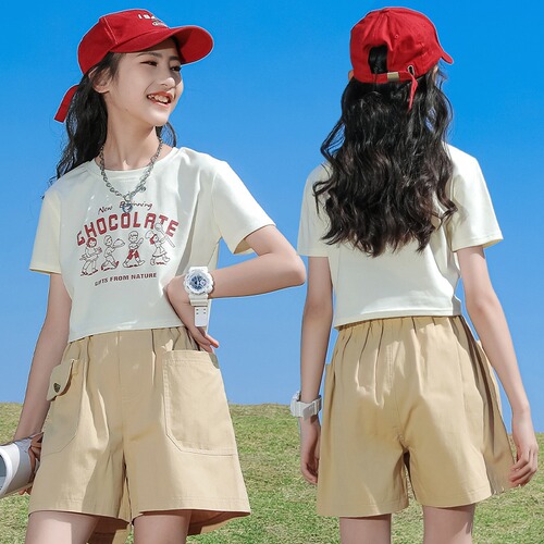 Girls' Short Sleeve Short-Sleeve Summer Printed Korean Style Fashion Children's Half-Sleeve T-Shirt for Girls T