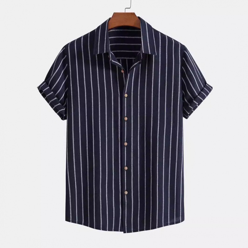 2024 Cross-border Hawaiian Shirt Striped Digital Printing Men's Short-sleeved Shirts for Men's Shirts