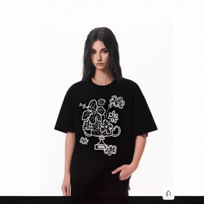 Laobai's New Goodbrand 2025Ss Blooming Flower Hand-Painted Peace Flower Fashion Short-Sleeved T-Shirt for Men