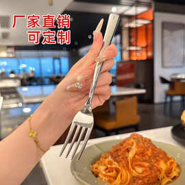 不锈钢水果叉家用酒店西餐餐具网红款长柄叉子蛋糕叉水果签甜品叉