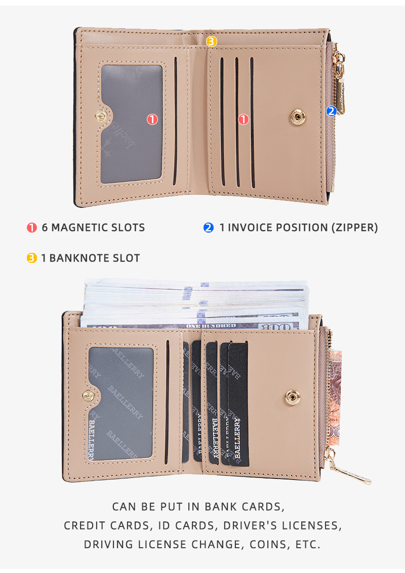 Geldbörse: Neue, kurze Geldbörse für Damen im Tintenmalerei-Stil, Münzfach für mehrere Karten, durchgehendes Geldscheinfach und Seitentaschen mit Reißverschluss für Münzen und Ringe._voghion.com