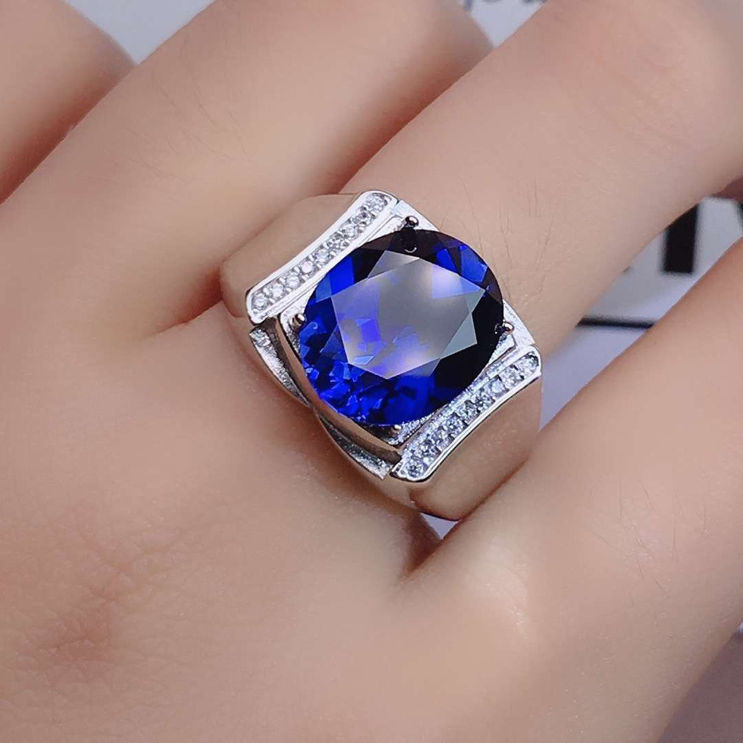 New business domineering artificial sapphire Open men's ring men's open ring inlaid zircon jewelry