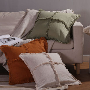 Nordic linen pillow case cross rough simple solid color Joker cushion cover 45*45cm without core light custom