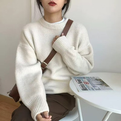 纯色套头圆领慵懒风毛衣女秋冬内搭宽松高级感冬季外穿针织衫上衣