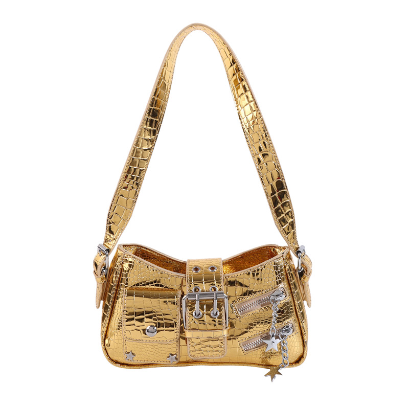 Bolso de axila de chica caliente fresco de moda 2025 nuevo bolso de hombro con patrón de cocodrilo personalizado charol brillante bolso de mensajero mujer
