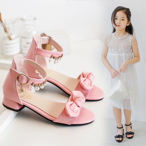 女童高跟凉鞋2023新款韩版软底小女孩露趾公主鞋中大童儿童罗马鞋