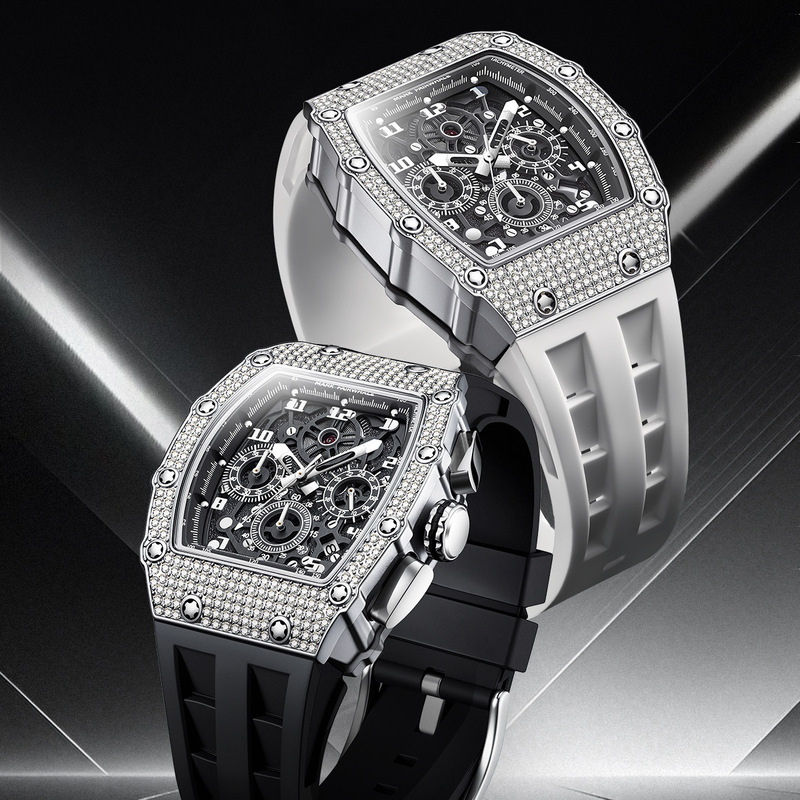 Mark Fairwhale Watch Brand Decorative Fashion Barrel-Shaped Diamond-Encrusted Men's Quartz Watch