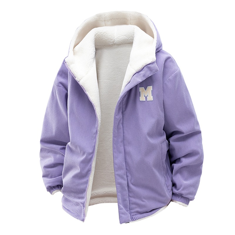 Corduroy Hooded Padded Jacket For Men And Women Thickened Padded Jacket Fleece Couple Padded Jacket_viptrois.com