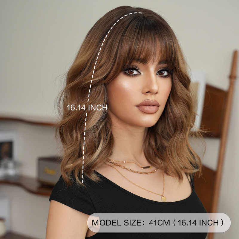 ショートヘアの女性用ウィッグ、パリ風ペイント染めショートカーリーヘア、フルヘッドギア、ナチュラルショートヘア、おしゃれなボブヘア、フルヘッド|undefined