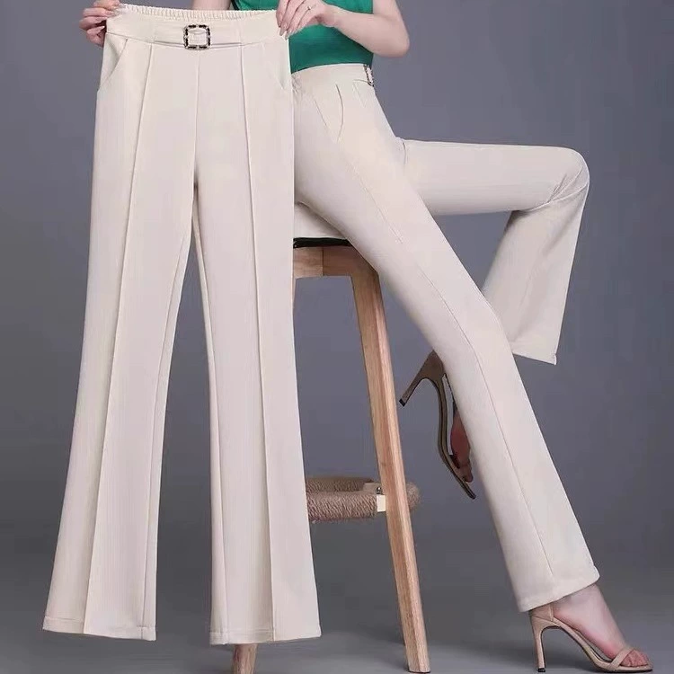 Женские микро-брюки против морщин тонкая весна и лето 2024 новая высокая талия женская тонкая расклешенные брюки ретро расклешенные брюки
