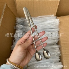 304不锈钢方头勺长柄咖啡搅拌勺酒吧冰勺吧勺家用蜂蜜甜品勺跨境