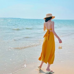 三亜旅行ビーチドレス女性の夏サスペンダーシーサイド休暇ドレス着用妖精写真撮影服ロングスカートスーパー妖精