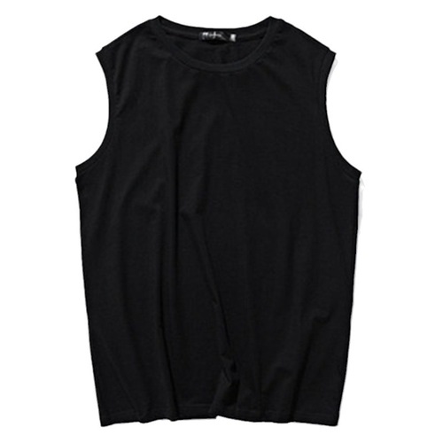 Summer Plain Color Crew Neck Backless Cardigan Men Loose Parka Sports Fitness Sweatshirt Casual Versatile Sleeveless Base T-Shirt