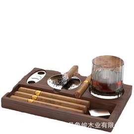 木质烟灰缸方形客厅威士忌酒杯托雪茄收纳盒烟灰缸托盘父亲节礼物